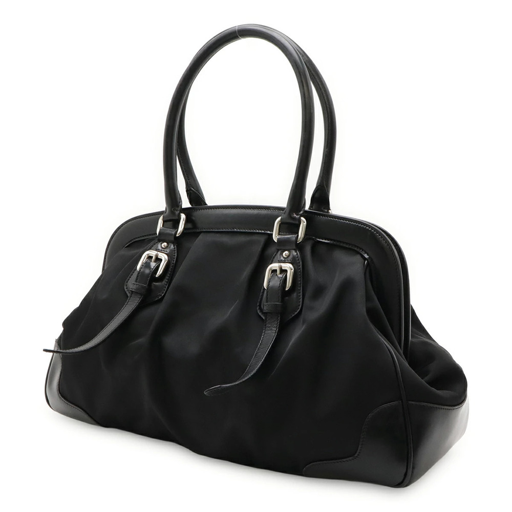 Prada Doctors Bag Handbag Black Leather Triangle NERO Black